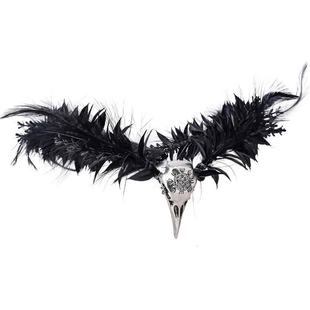 Black Elf Flower Crown Gothic Raven Skull Headpiece Witch Headband Dark Fairy